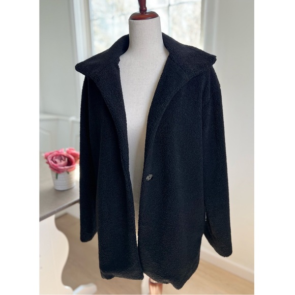 NWT Kenneth Cole NY Soft Teddy Black Collared Medium Weight 1 Button Jacket - Picture 1 of 14